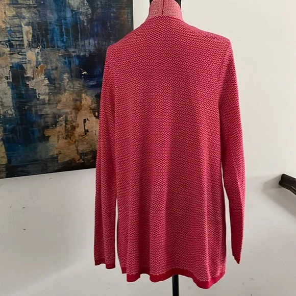 Kim Rogers Women’s Cardigan Red White Print All Cotton - Picture 5 of 10